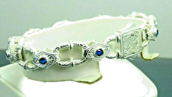 Turkish Handmade Jewelry 925 Sterling Silver Sapphire Stone Engraved Mens Bracelets