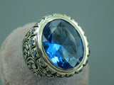 Turkish Handmade Jewelry 925 Sterling Silver Aquamarine Stone Mens Rings