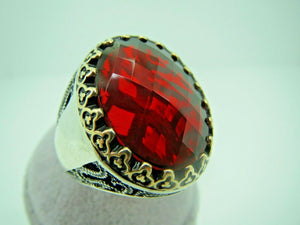 Turkish Handmade Jewelry 925 Sterling Silver Ruby Stone Mens Rings