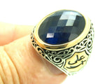 Turkish Handmade Jewelry 925 Sterling Silver Sapphire Stone Mens Rings