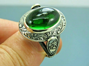 Turkish Handmade Jewelry 925 Sterling Silver Emerald Stone Mens Rings