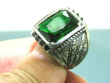 Turkish Handmade Jewelry 925 Sterling Silver Emerald Stone Mens Rings