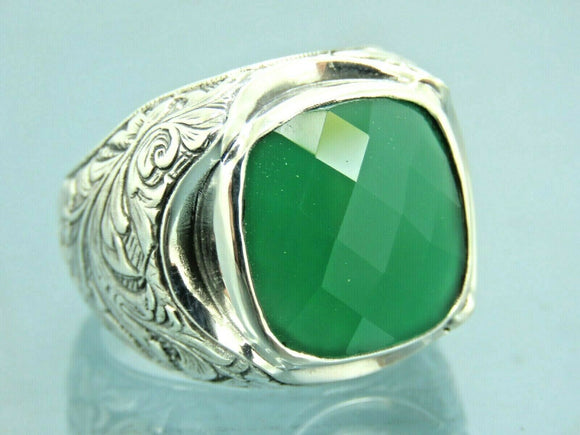 Turkish Handmade Jewelry 925 Sterling Silver Emerald Stone Mens Rings