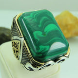 Turkish Handmade Jewelry 925 Sterling Silver Malachite Stone Men's Rings