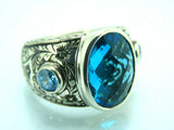 Turkish Handmade Jewelry 925 Sterling Silver Aquamarine Stone Mens Rings