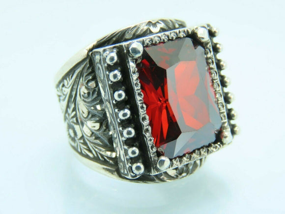 Turkish Handmade Jewelry 925 Sterling Silver Ruby Stone Mens Rings