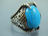 Turkish Handmade Jewelry 925 Sterling Silver Turquoise Stone Mens Rings