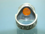 Turkish Handmade Jewelry 925 Sterling Silver Engraved Agate Stone Mens Rings