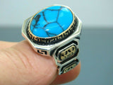 Turkish Handmade Jewelry 925 Sterling Silver Turquoise Stone Mens Rings