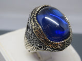 Turkish Handmade Jewelry 925 Sterling Silver Sapphire Stone Mens Rings