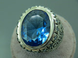 Turkish Handmade Jewelry 925 Sterling Silver Aquamarine Stone Mens Rings