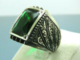 Turkish Handmade Jewelry 925 Sterling Silver Emerald Stone Mens Rings