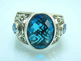 Turkish Handmade Jewelry 925 Sterling Silver Aquamarine Stone Mens Rings