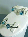 Turkish Handmade Jewelry 925 Sterling Silver Aquamarine Stone Women's Earrings, Pendant & Ring Jewelry Set