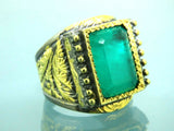 Turkish Handmade Jewelry 925 Sterling Silver Emerald Stone Mens Rings