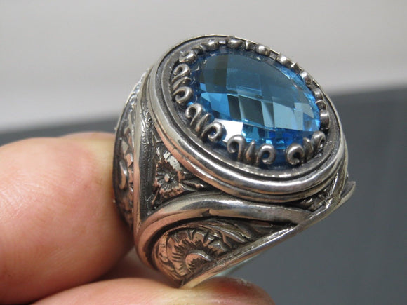 Turkish Handmade Jewelry 925 Sterling Silver Aquamarine Stone Mens Rings