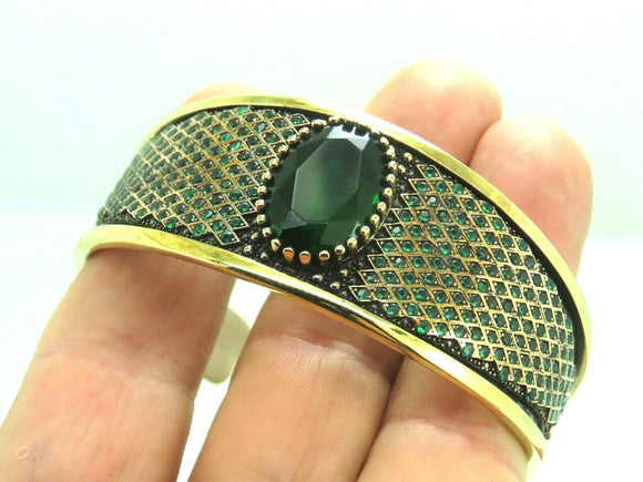 Turkish Handmade Jewelry 925 Sterling Silver Emerald Stone Womens Bangle