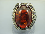 Turkish Handmade Jewelry 925 Sterling Silver Amber Stone Claw Design Mens Rings