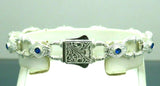 Turkish Handmade Jewelry 925 Sterling Silver Sapphire Stone Engraved Mens Bracelets