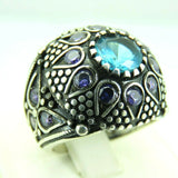 Turkish Handmade Jewelry 925 Sterling Silver Aquamarine Stone Mens Rings