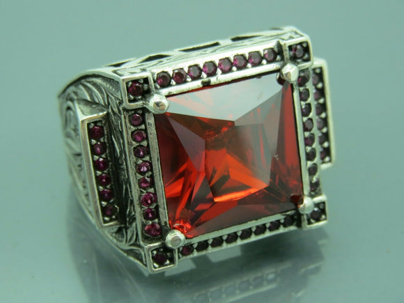 Turkish Handmade Jewelry 925 Sterling Silver Garnet Stone Mens Rings