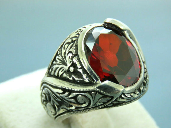 Turkish Handmade Jewelry 925 Sterling Silver Garnet Stone Mens Rings