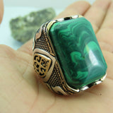 Turkish Handmade Jewelry 925 Sterling Silver Malachite Stone Men's Rings