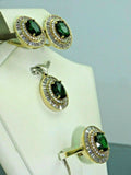 Turkish Handmade Jewelry 925 Sterling Silver Emerald Stone Women Earring Set