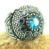 Turkish Handmade Jewelry 925 Sterling Silver Aquamarine Stone Mens Rings