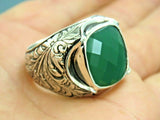 Turkish Handmade Jewelry 925 Sterling Silver Emerald Stone Mens Rings