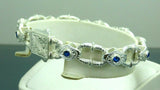 Turkish Handmade Jewelry 925 Sterling Silver Sapphire Stone Engraved Mens Bracelets