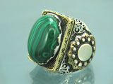 Turkish Handmade Jewelry 925 Sterling Silver Malachite Stone Men's Rings