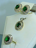 Turkish Handmade Jewelry 925 Sterling Silver Emerald Stone Women Earring Set