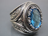 Turkish Handmade Jewelry 925 Sterling Silver Aquamarine Stone Mens Rings