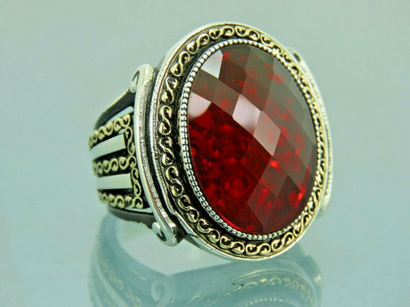 Turkish Handmade Jewelry 925 Sterling Silver Ruby Stone Mens Rings