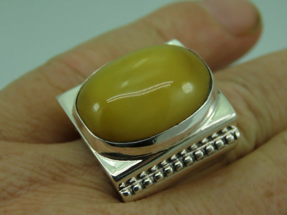 Turkish Handmade Jewelry 925 Sterling Silver Amber Stone Mens Rings