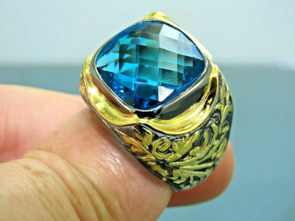 Turkish Handmade Jewelry 925 Sterling Silver Aquamarine Stone Mens Rings