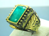 Turkish Handmade Jewelry 925 Sterling Silver Emerald Stone Mens Rings