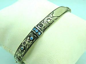 Turkish Handmade Jewelry 925 Sterling Silver Aquamarine Stone Mens Bangle