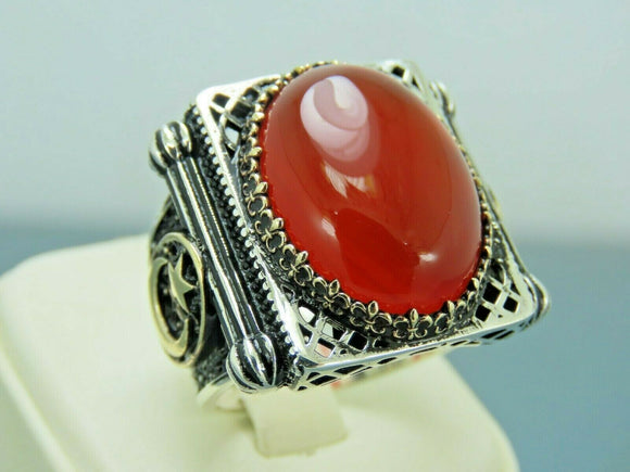 Turkish Handmade Jewelry 925 Sterling Silver Agate Stone Mens Rings