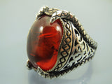 Turkish Handmade Jewelry 925 Sterling Silver Amber Stone Claw Design Mens Rings