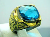 Turkish Handmade Jewelry 925 Sterling Silver Aquamarine Stone Mens Rings