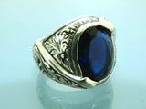 Turkish Handmade Jewelry 925 Sterling Silver Sapphire Stone Mens Rings