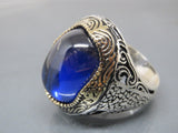 Turkish Handmade Jewelry 925 Sterling Silver Sapphire Stone Mens Rings