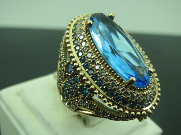 Turkish Handmade Jewelry 925 Sterling Silver Aquamarine Stone Ladies Rings