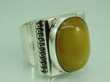 Turkish Handmade Jewelry 925 Sterling Silver Amber Stone Mens Rings