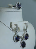 Turkish Handmade Jewelry 925 Sterling Silver Amethyst Stone Women's Earrings, Pendant & Ring Jewelry Set