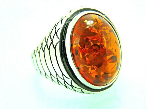 Turkish Handmade Jewelry 925 Sterling Silver Amber Stone Mens Rings