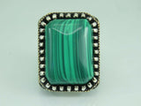 Turkish Handmade Jewelry 925 Sterling Silver Malachite Stone Men's Rings