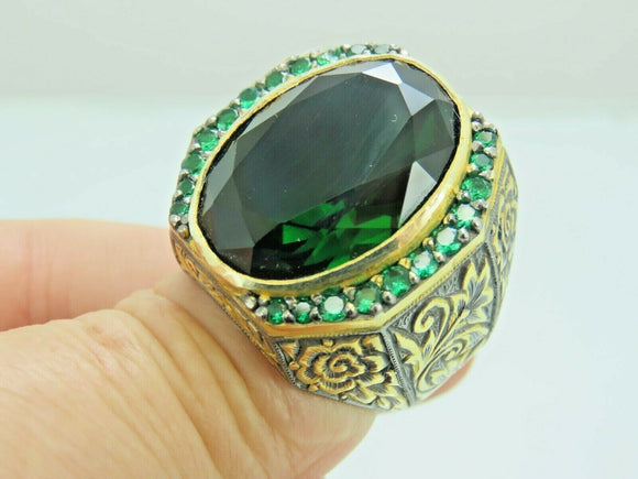 Turkish Handmade Jewelry 925 Sterling Silver Emerald Stone Mens Rings